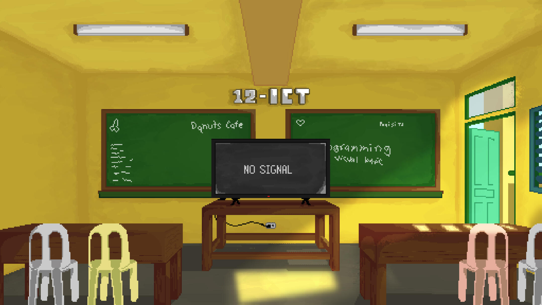 Filipino Classroom A pixel art form of how most classrooms i the Philippines look like, specifically the classroom where I currently go to when I made this artwork.